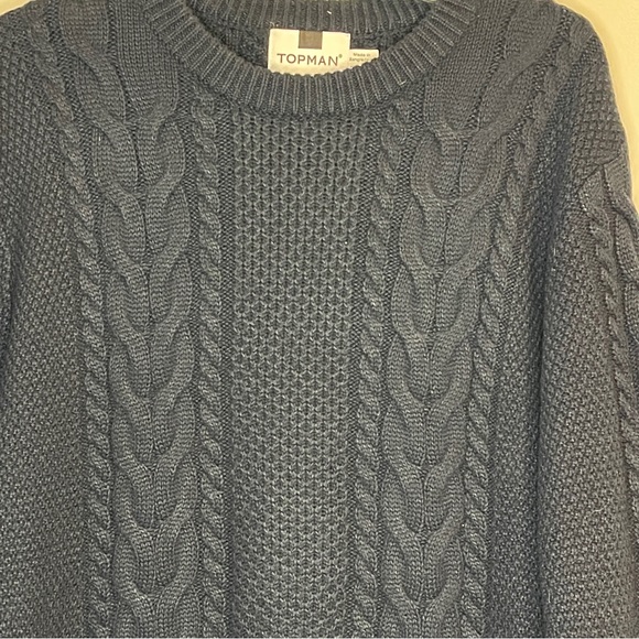 Topman Navy Wool Blend cable-knit sweater Large - Picture 4 of 5